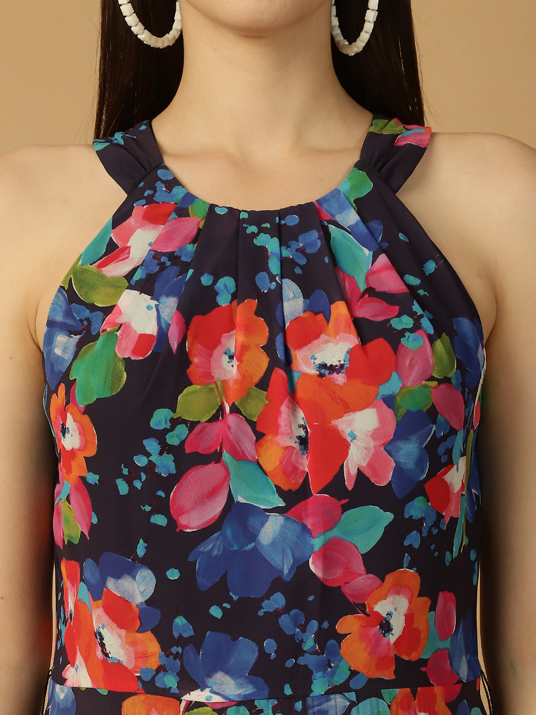 Floral Print Pleated Maxi Dress