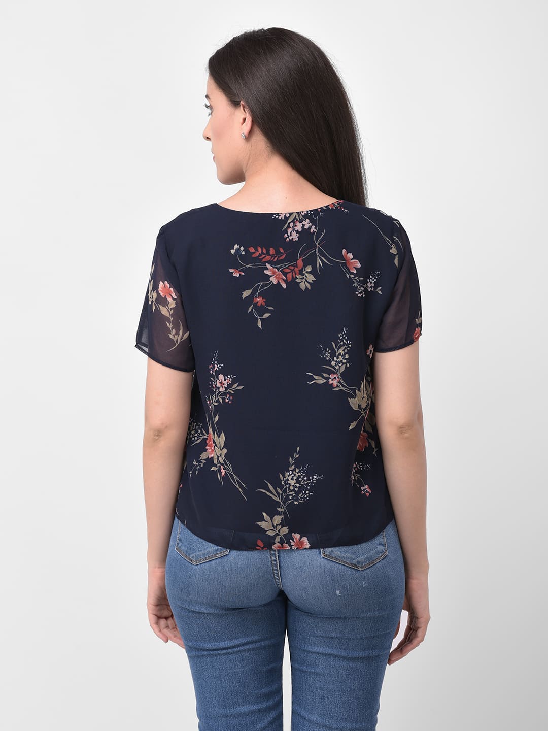 Navy Blue Floral Printed Top