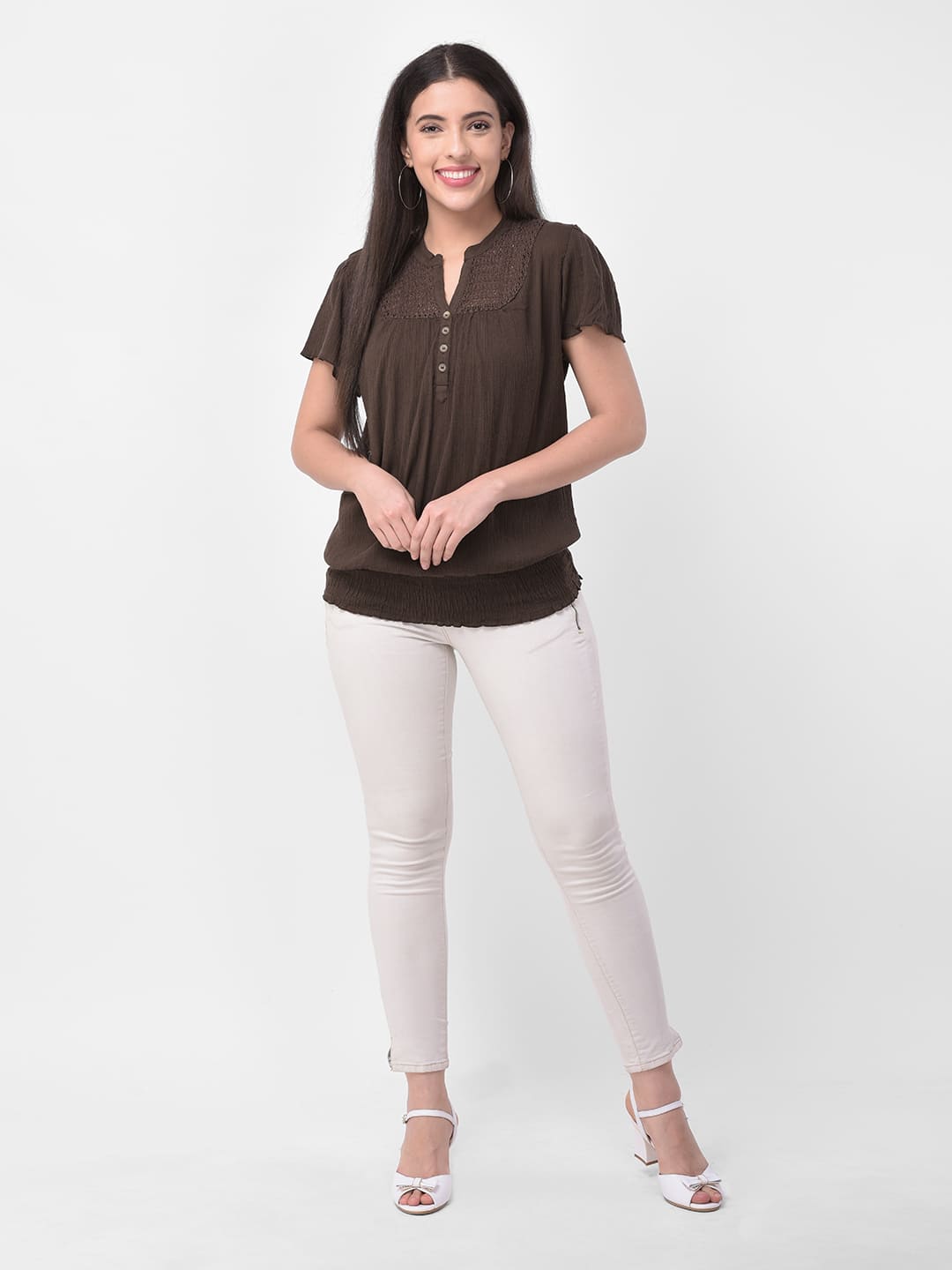 Solid Brown Lace Top