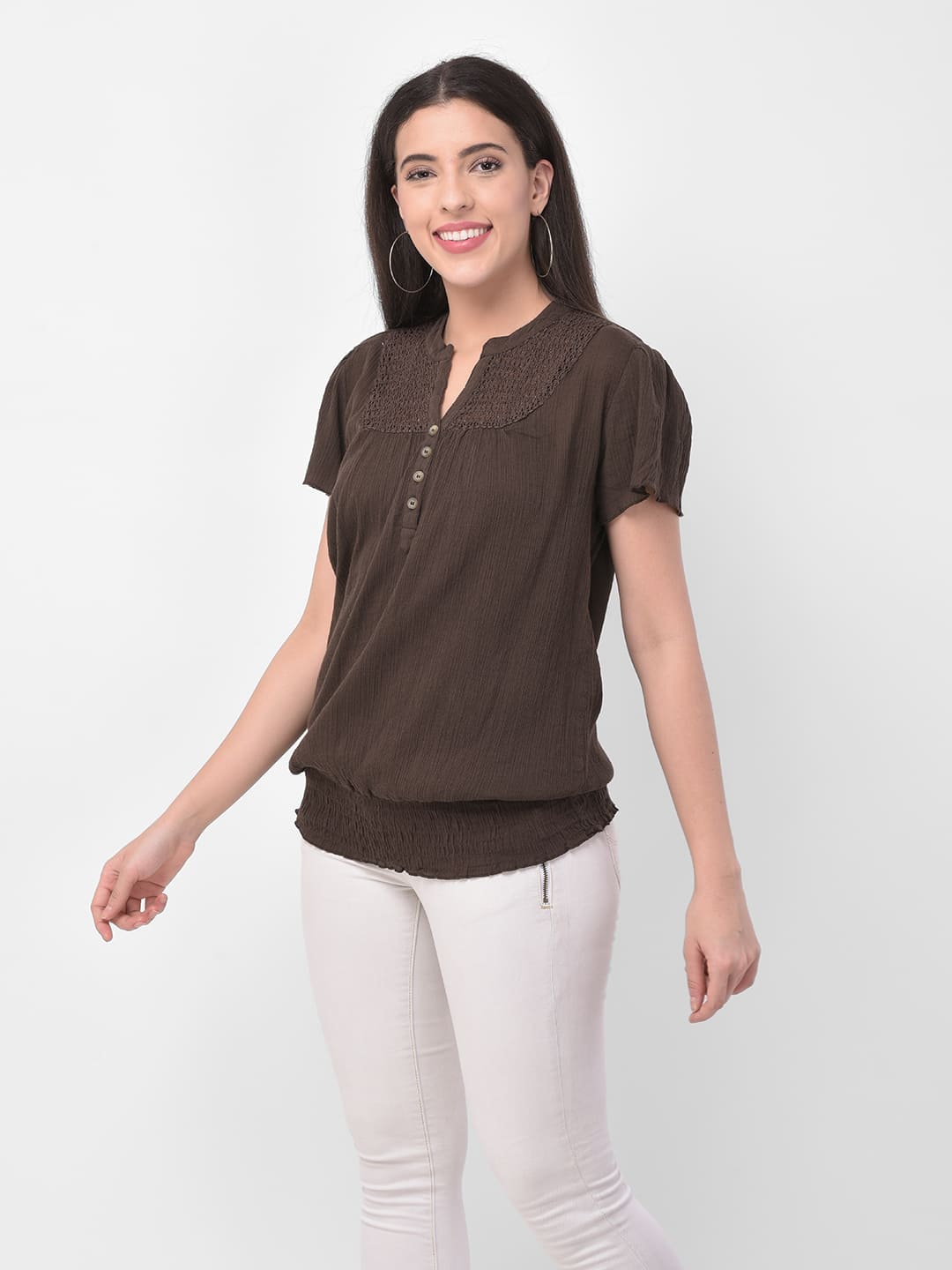 Solid Brown Lace Top