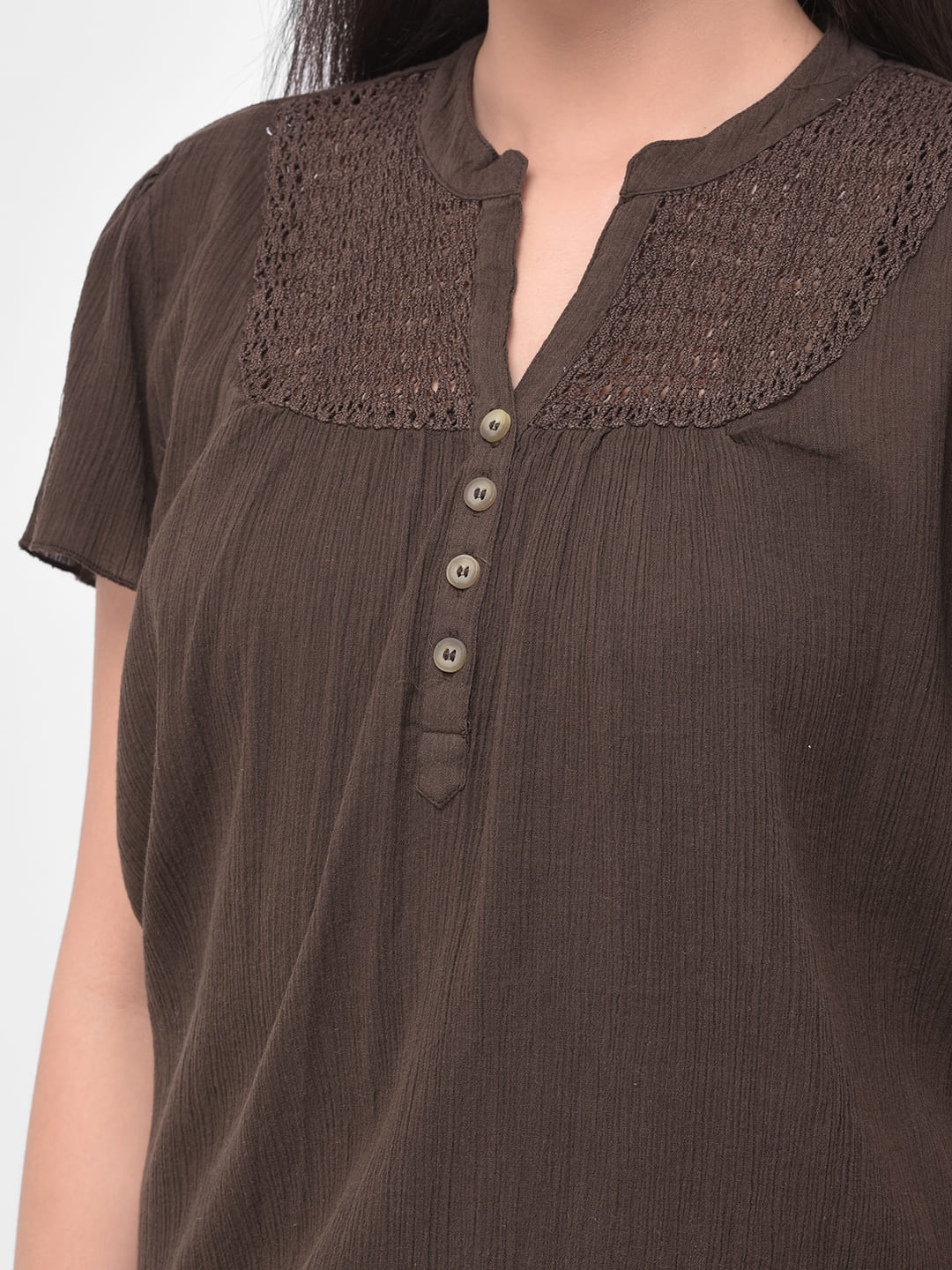 Solid Brown Lace Top