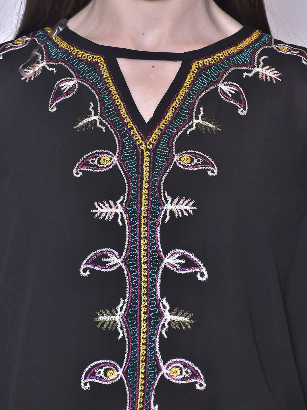 Women Black Embroidered Regular Top