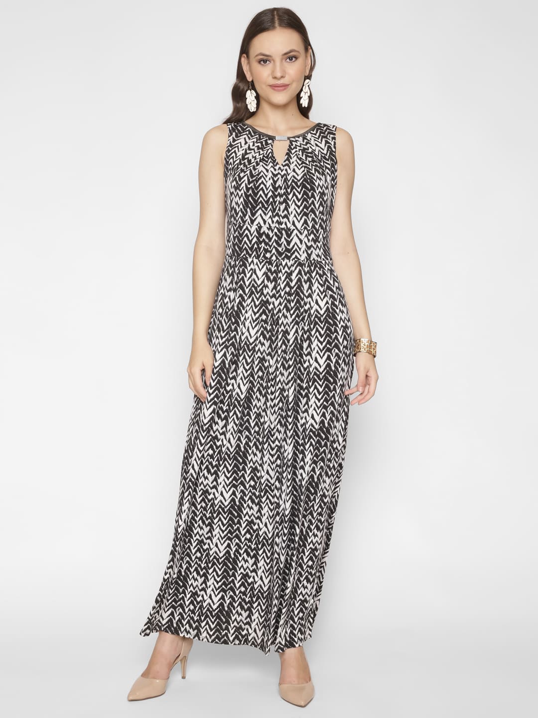 Abstract Print Keyhole Maxi Dress