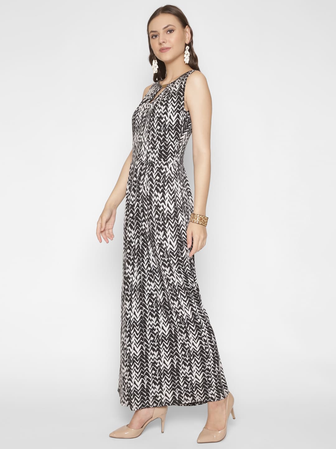 Abstract Print Keyhole Maxi Dress