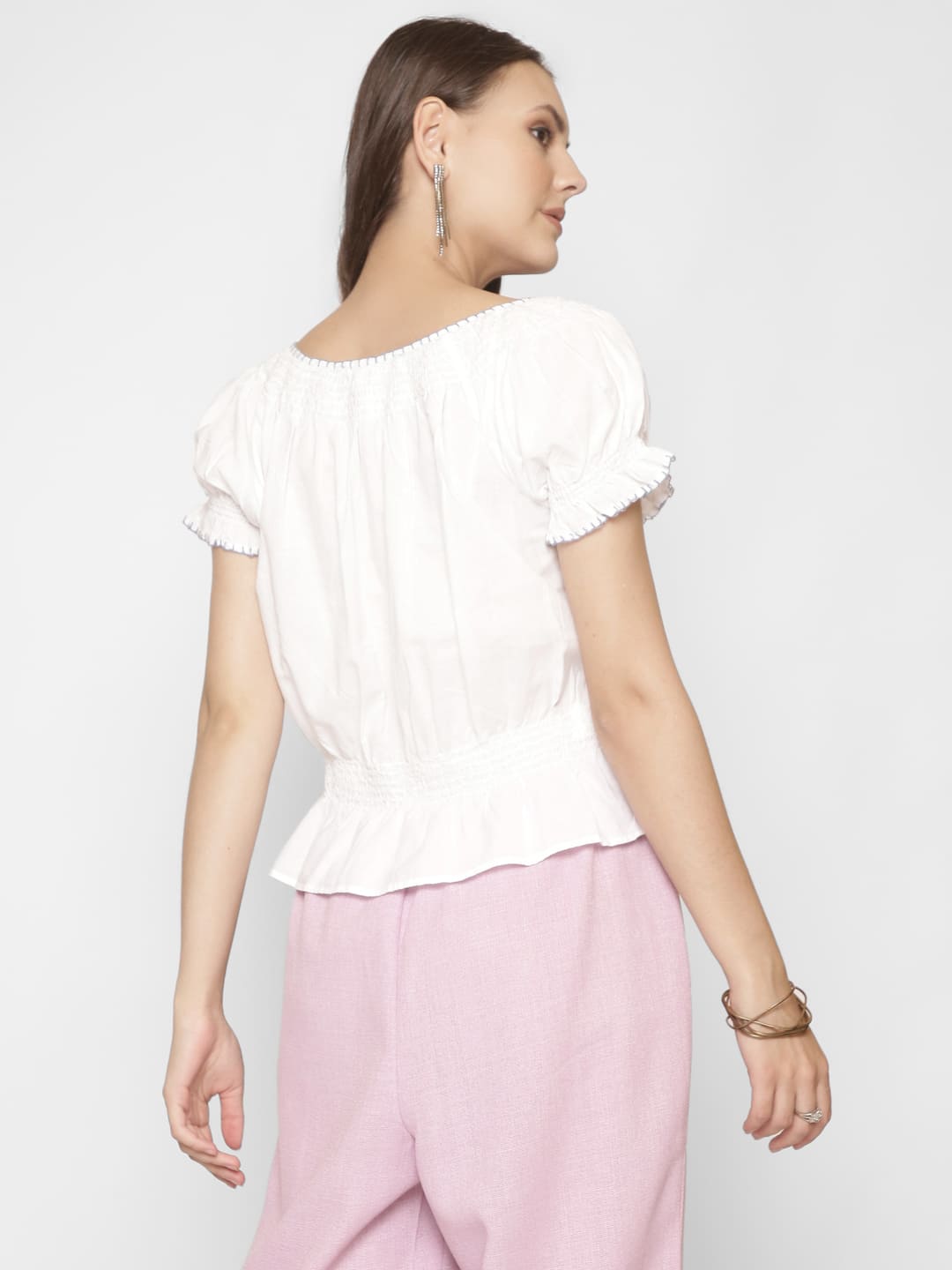 Floral Embroidered Top with Neck Tie-Up