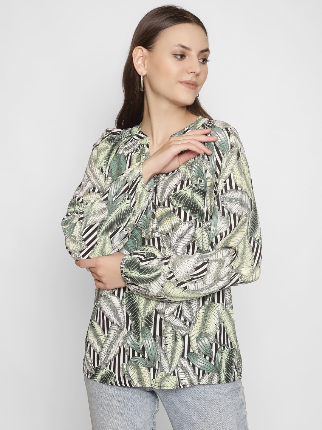 Mandarin Neck Tropical Top