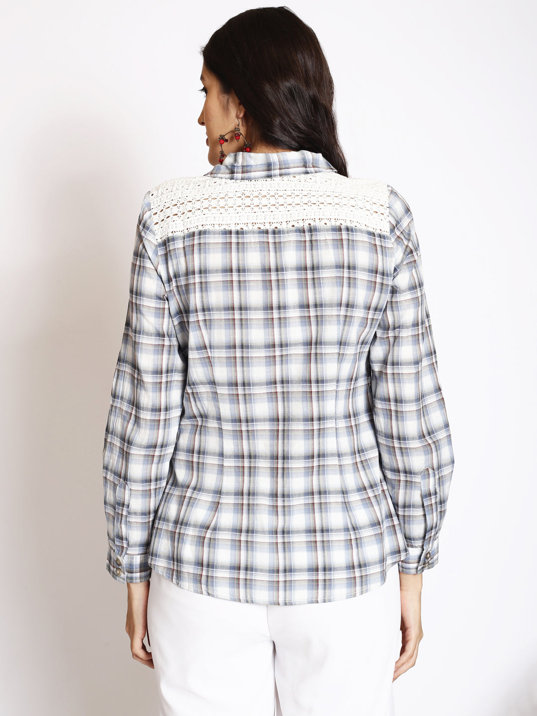 Tartan Checked Lace Cotton Casual Shirt