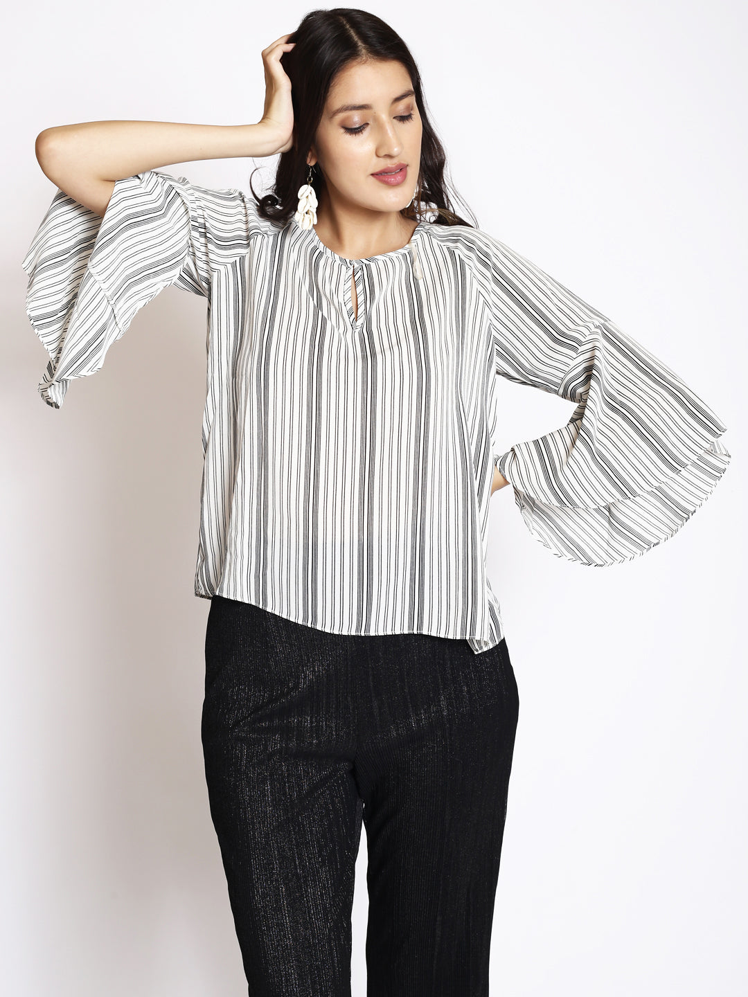 Women's Bell Sleeve Stripped Blouse