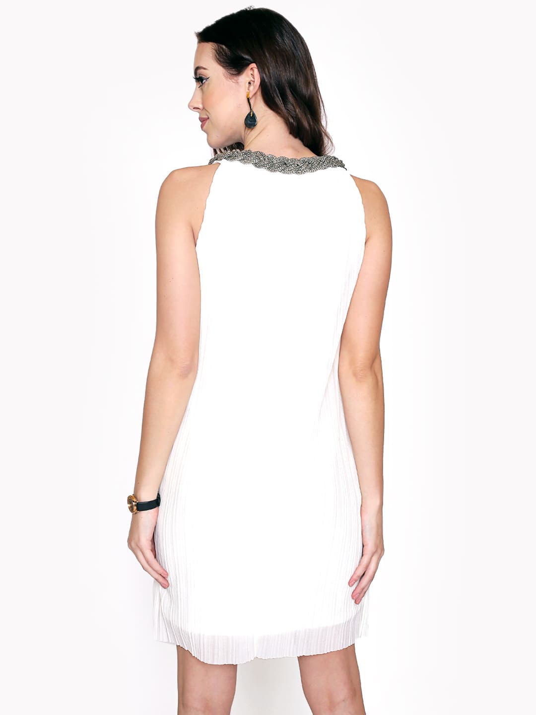 Embellished Neck Chiffon Shift Dress