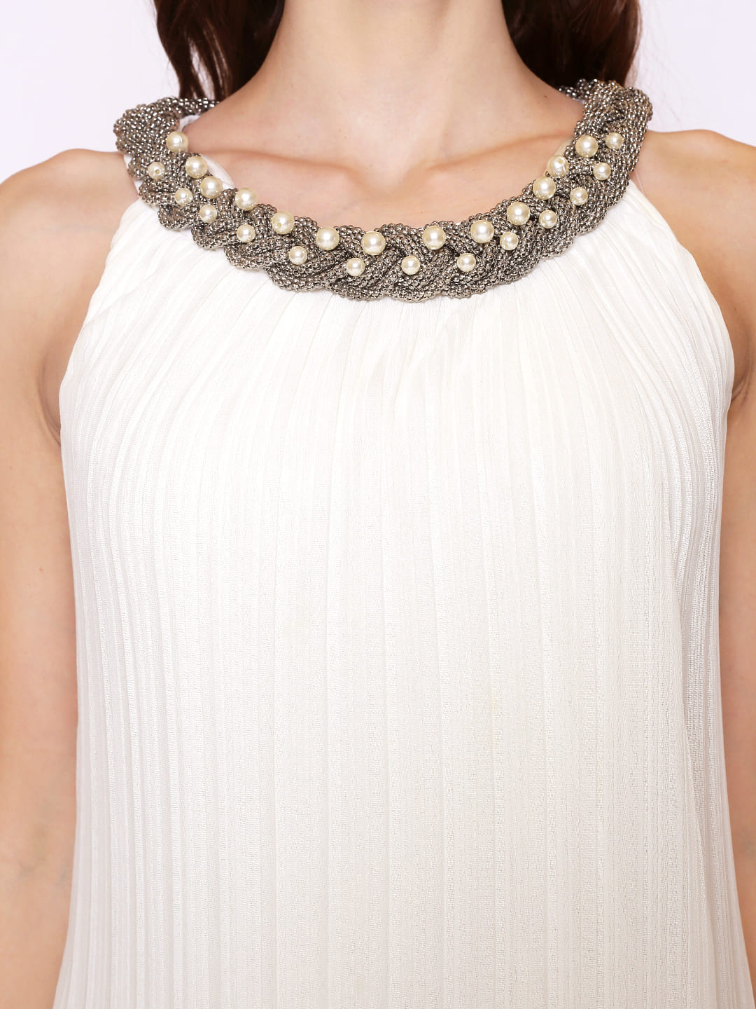 Embellished Neck Chiffon Shift Dress