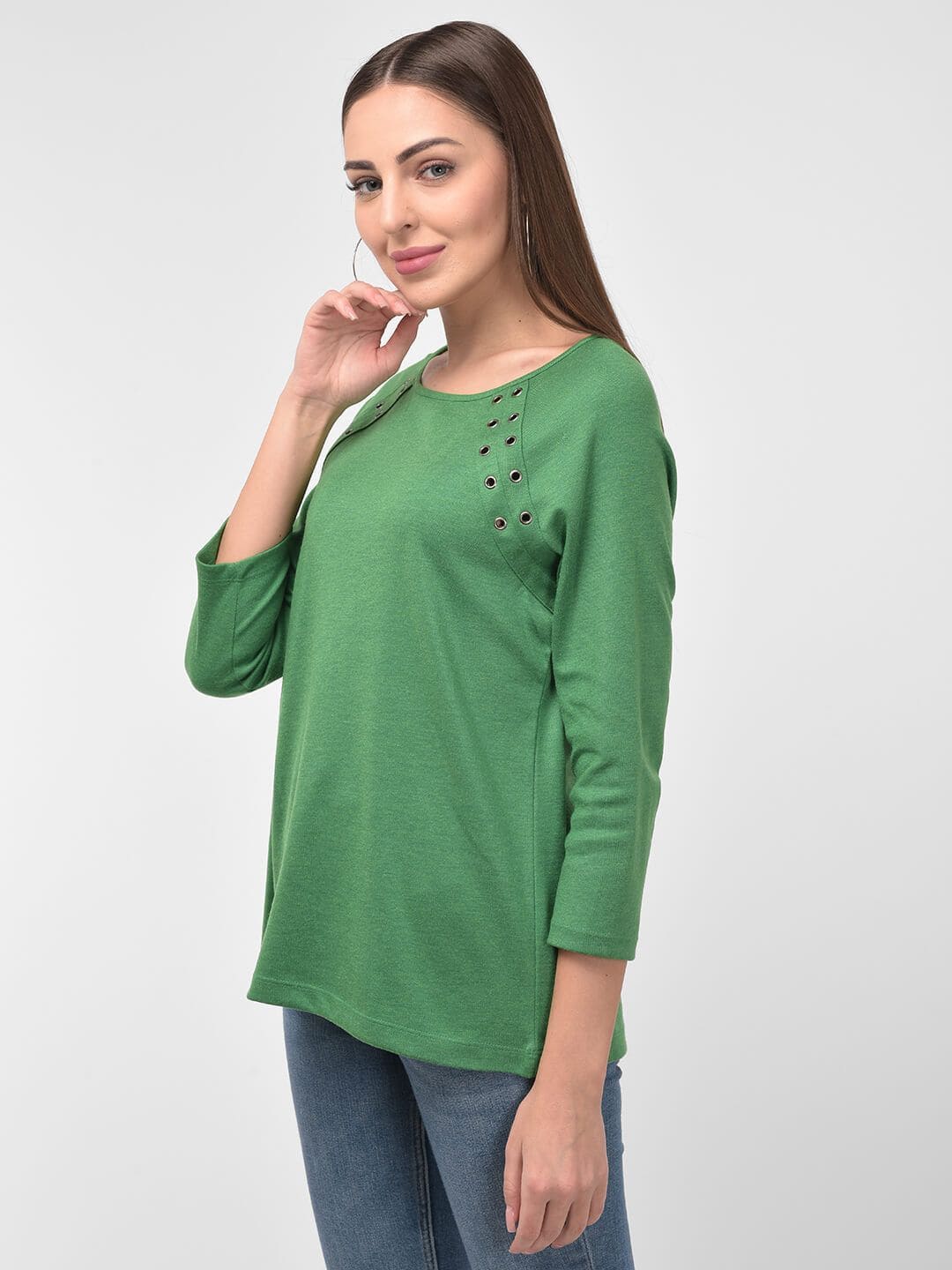 Women Tie Up Detail White Round Neck Boxy Top