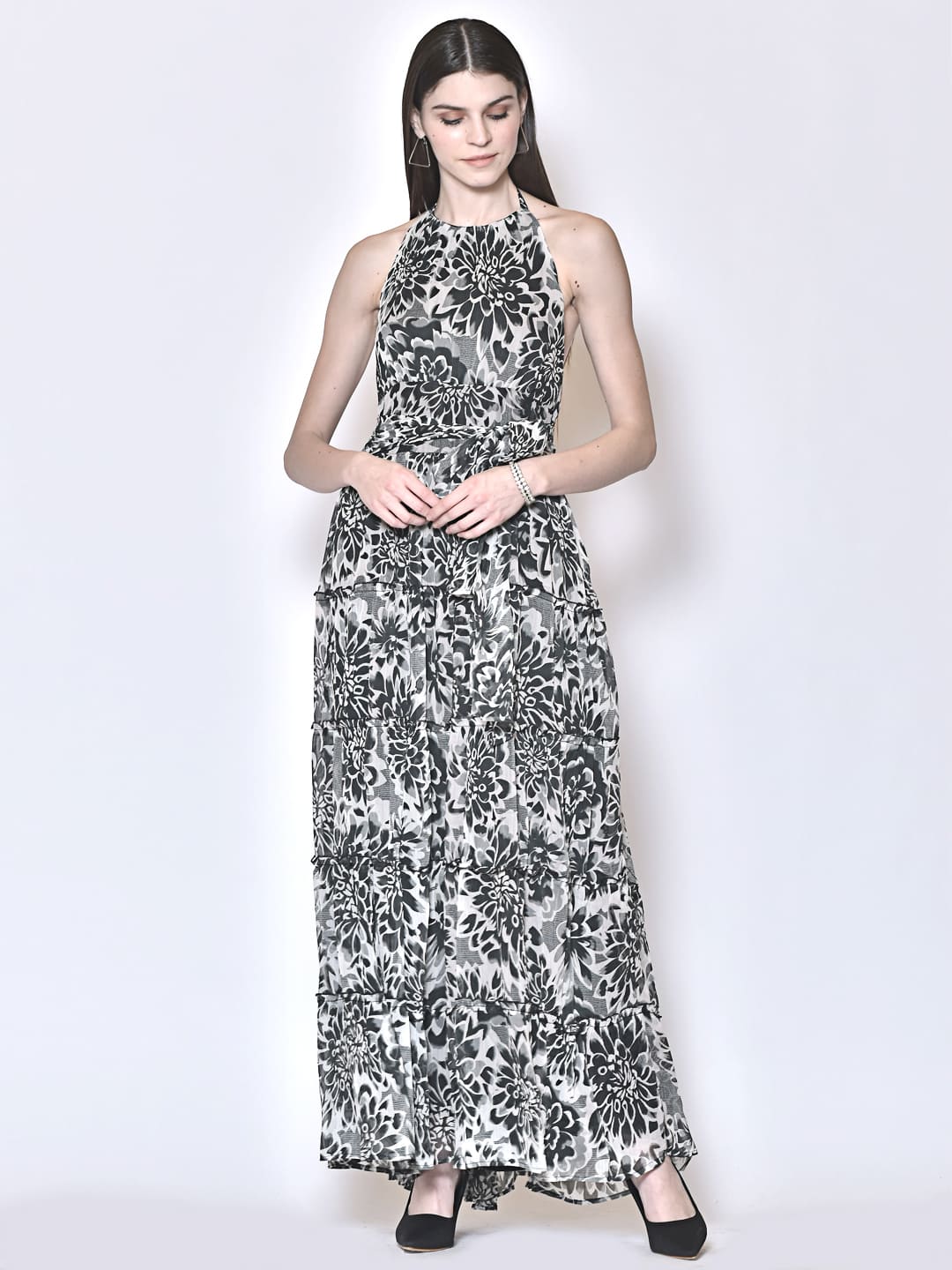 Floral Print Halter Neck Maxi Dress