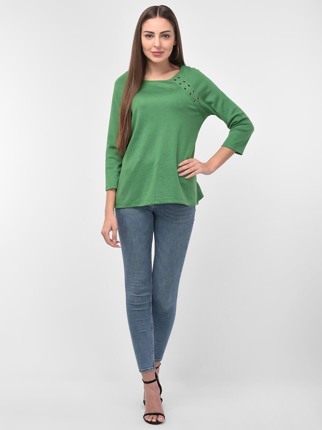 Women Tie Up Detail White Round Neck Boxy Top