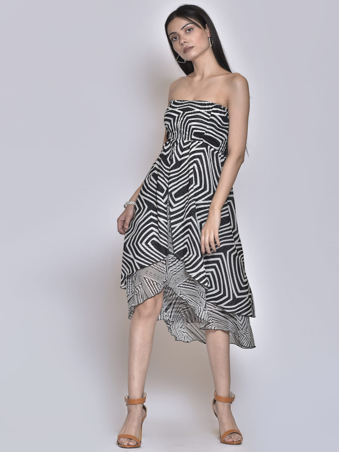 Abstract Print Tube Draped Dress