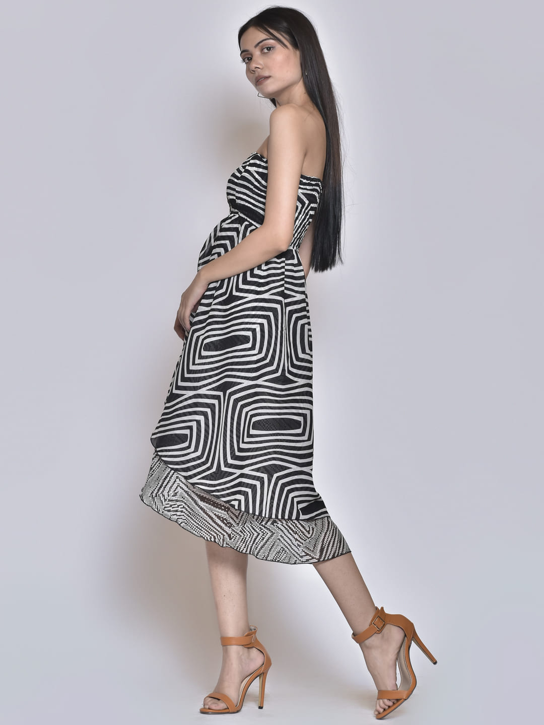 Abstract Print Tube Draped Dress