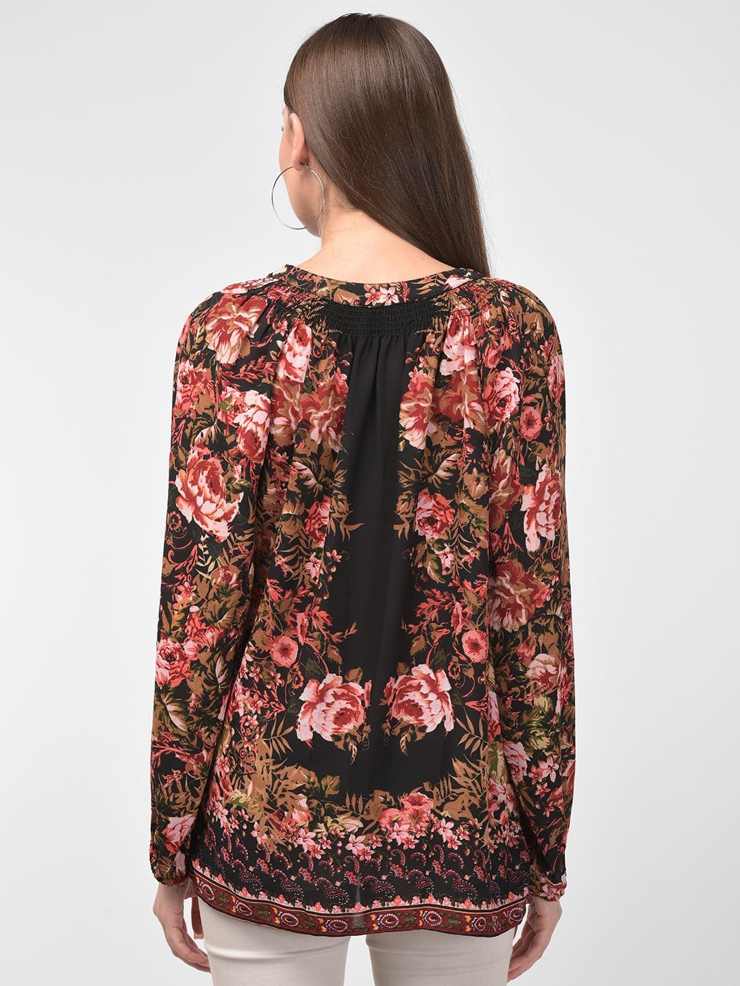 Contrast Floral Printed Black Full Sleeves Top