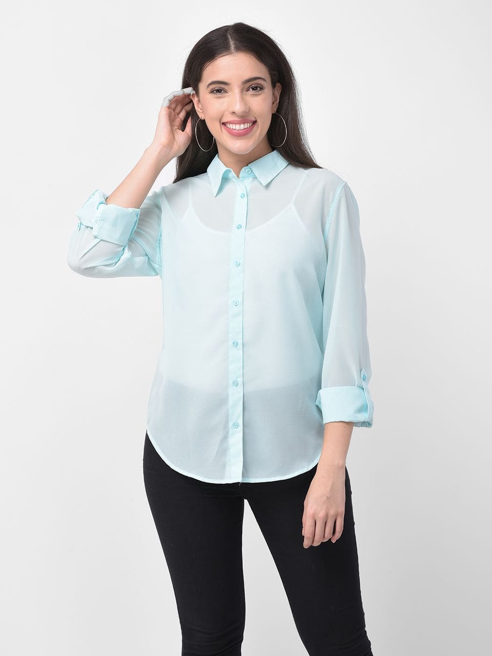 Turquoise Solid Casual Shirt