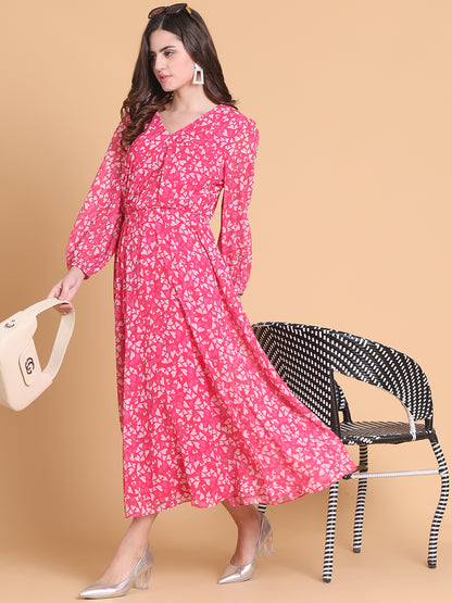 Puff Sleeve Georgette Fit & Flare Maxi Dress