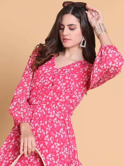 Puff Sleeve Georgette Fit & Flare Maxi Dress