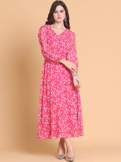Puff Sleeve Georgette Fit & Flare Maxi Dress