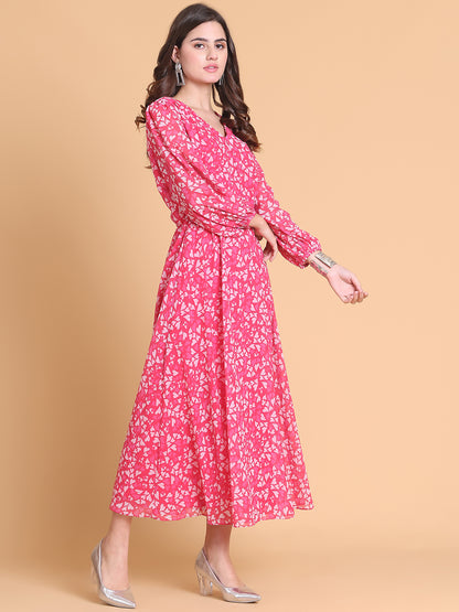 Puff Sleeve Georgette Fit & Flare Maxi Dress