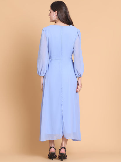 Puff Sleeve Georgette Fit & Flare Maxi Dress