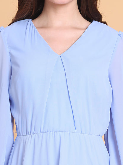Puff Sleeve Georgette Fit & Flare Maxi Dress