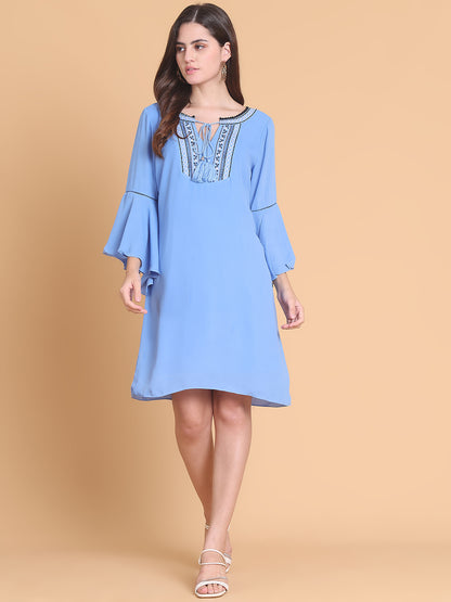 Embroidered Bell Sleeves Dress