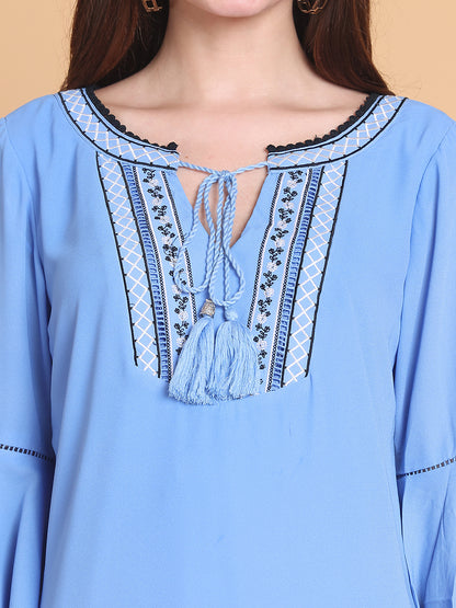Embroidered Bell Sleeves Dress
