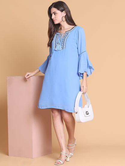 Embroidered Bell Sleeves Dress