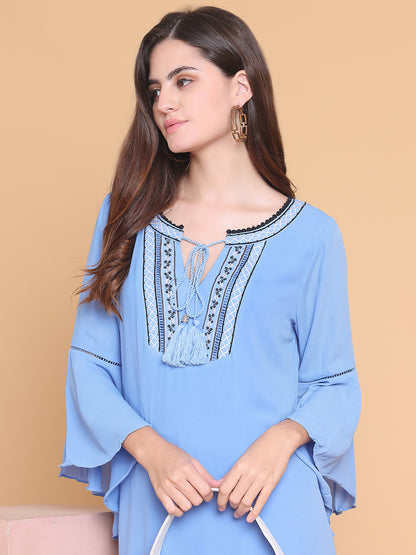Embroidered Bell Sleeves Dress