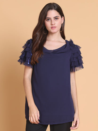Navy Blue Boat Neck Top