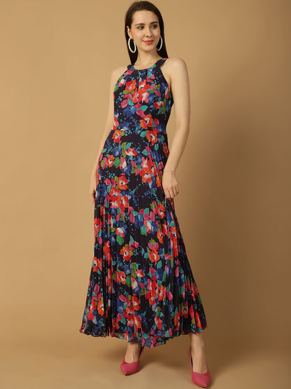 Floral Print Pleated Maxi Dress