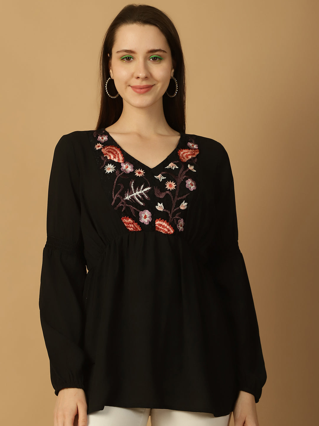 Embroidered Black Empire Top