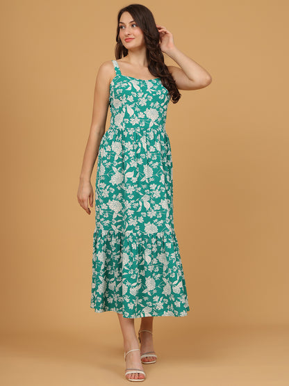 The Emerald Bloom Tiered Midi Dress