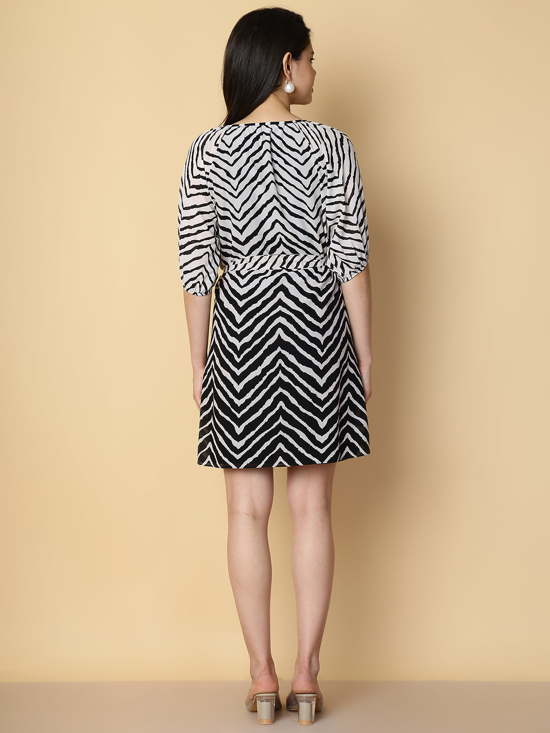 Zebra Print  Mini Dress with Waist Tie