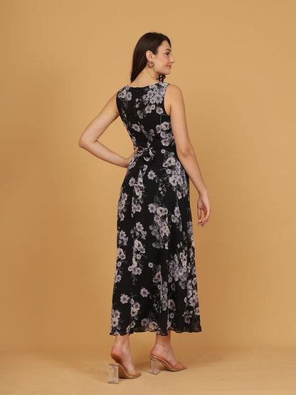 Black Floral Sleeveless Maxi Dress