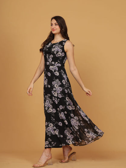 Black Floral Sleeveless Maxi Dress