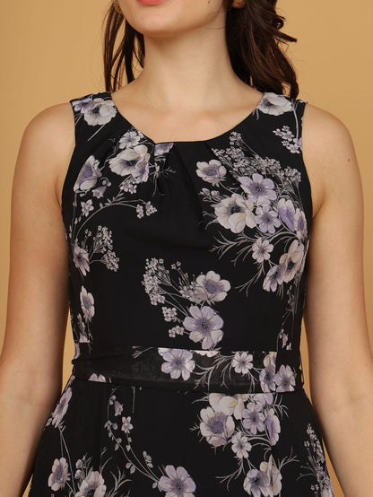 Black Floral Sleeveless Maxi Dress