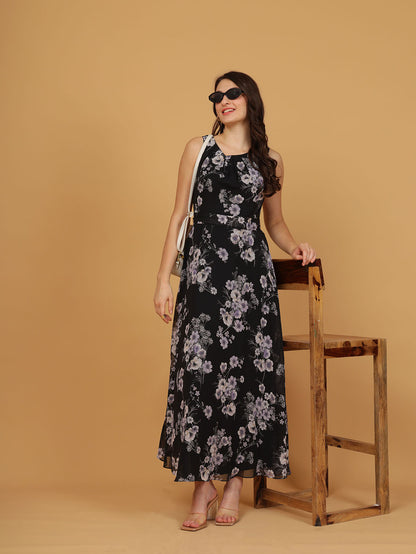 Black Floral Sleeveless Maxi Dress