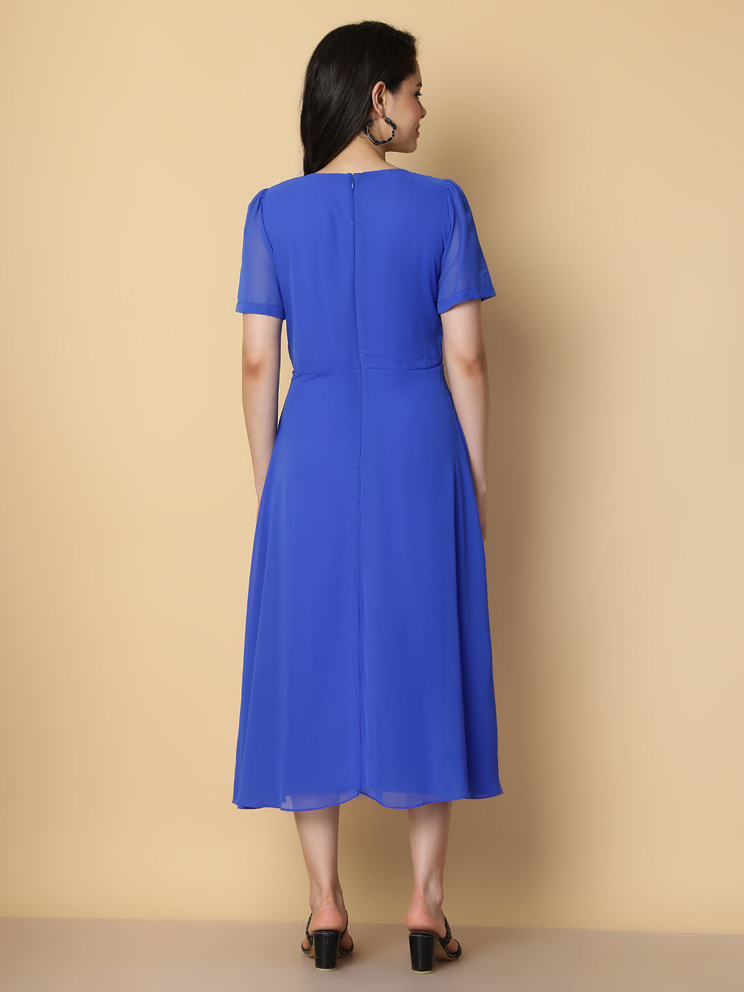 Royal Blue Pleated Neck Midi Dress