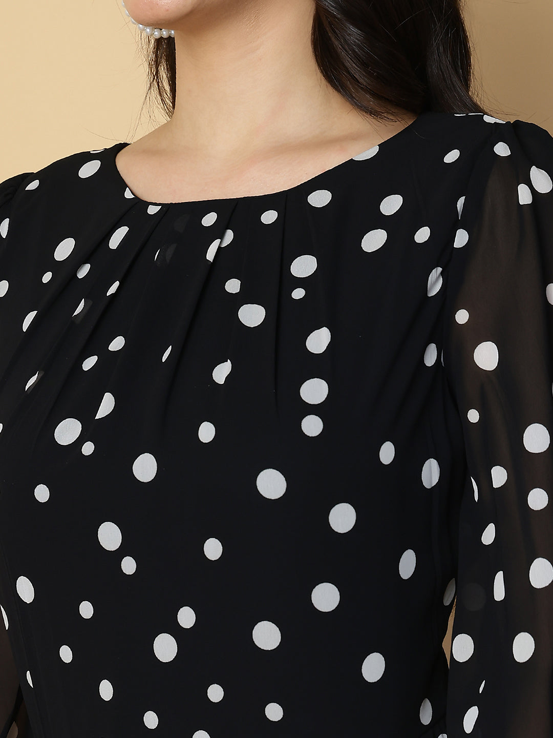 Black Polka Dot A-Line Midi Dress