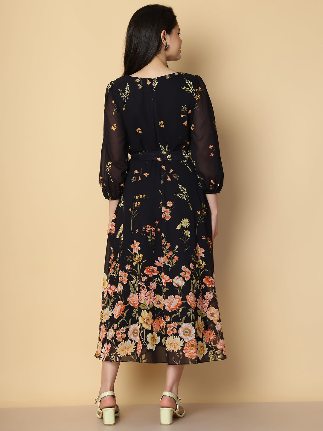 Midnight Black Floral A-Line Dress