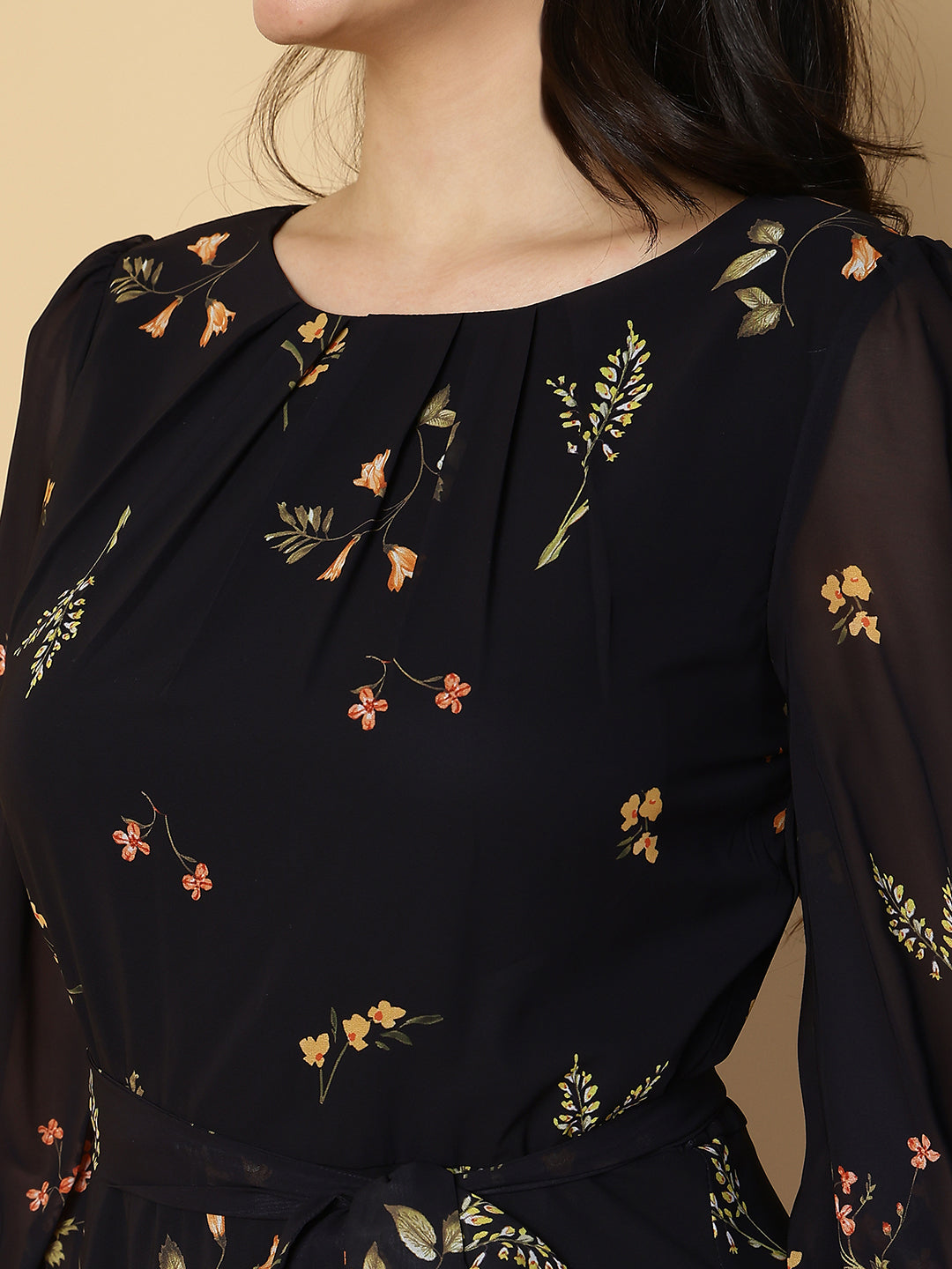 Midnight Black Floral A-Line Dress
