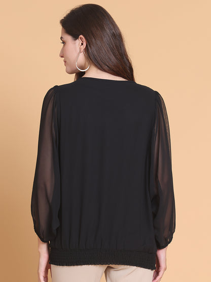 Women's Black Embroidered Boho Top