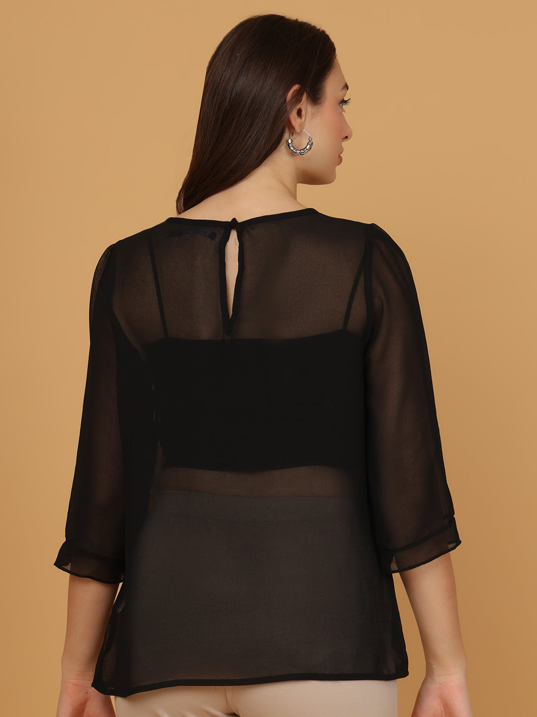 Women Black Sheer Chiffon Top