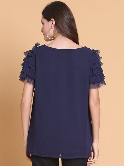 Navy Blue Boat Neck Top