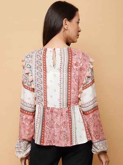 Peasant Patchwork Peplum Top