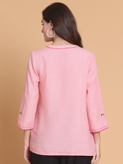 Womens Pastel Pink Cotton-Linen Tunic
