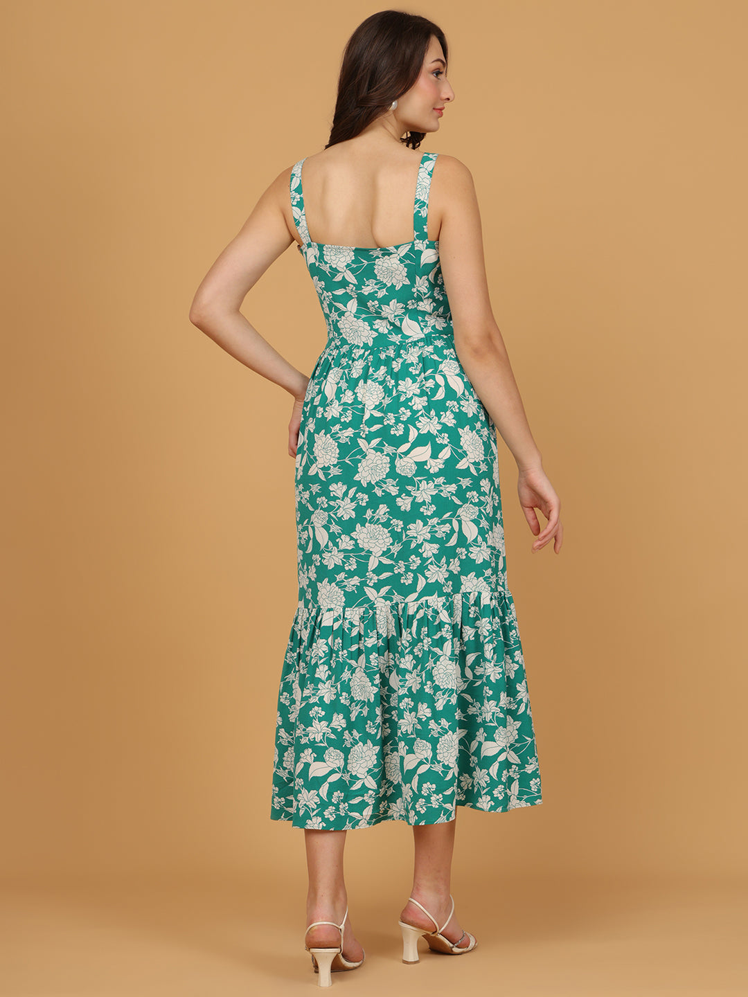 The Emerald Bloom Tiered Midi Dress